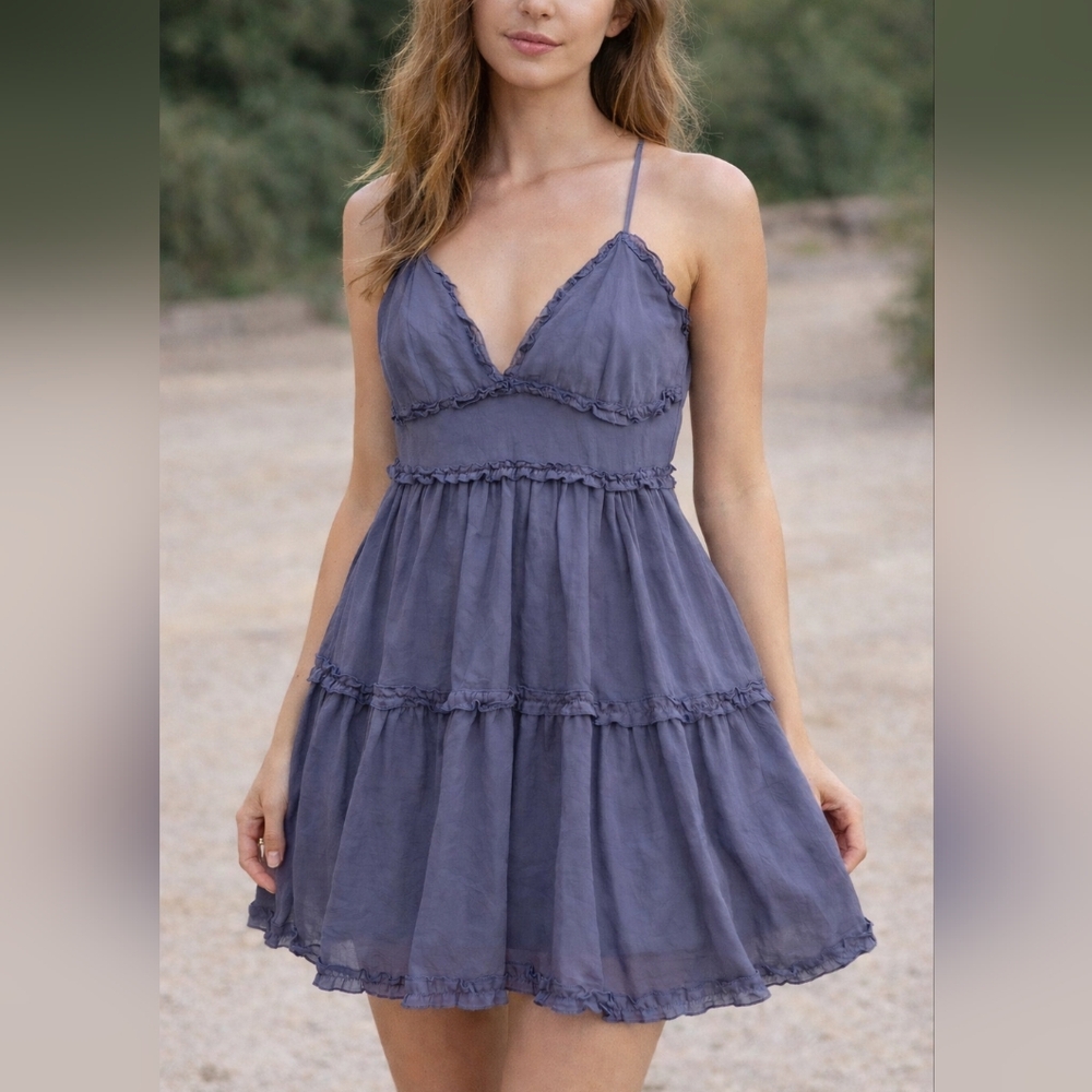 NWT SHE + SKY Navy Blue Tiered Tank Ruffle Dress
